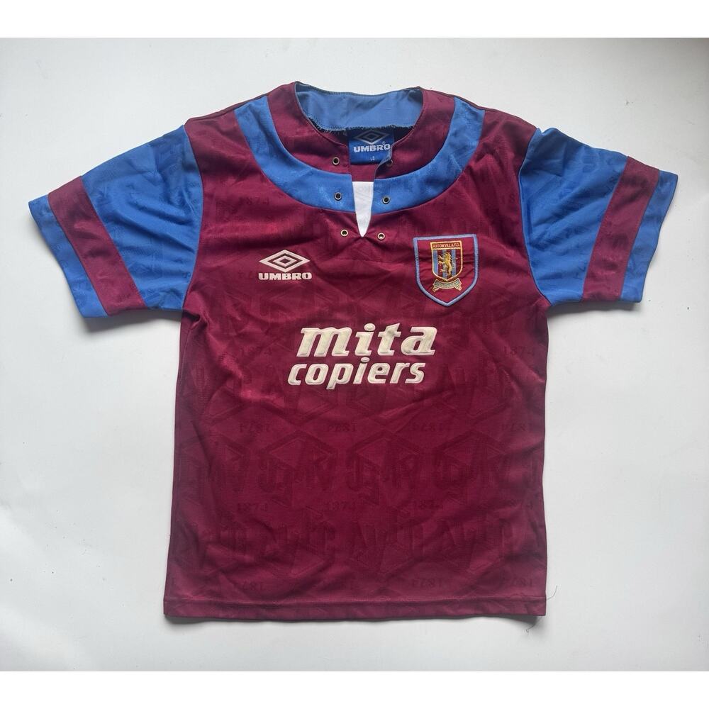 Aston Villa Football Soccer Jersey Vintage Umbro Mita Copiers BOYS Large